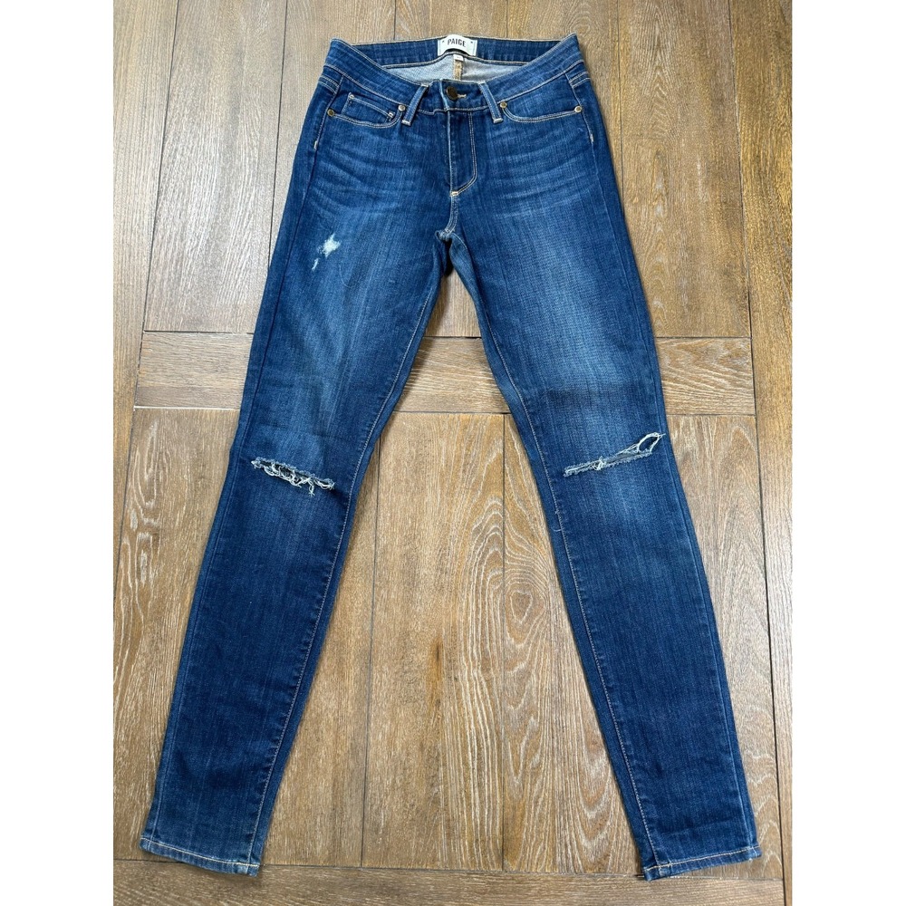 PAIGE Women's Jeans Size 27 Dark Wash Skinny Distressed Ripped Stretch